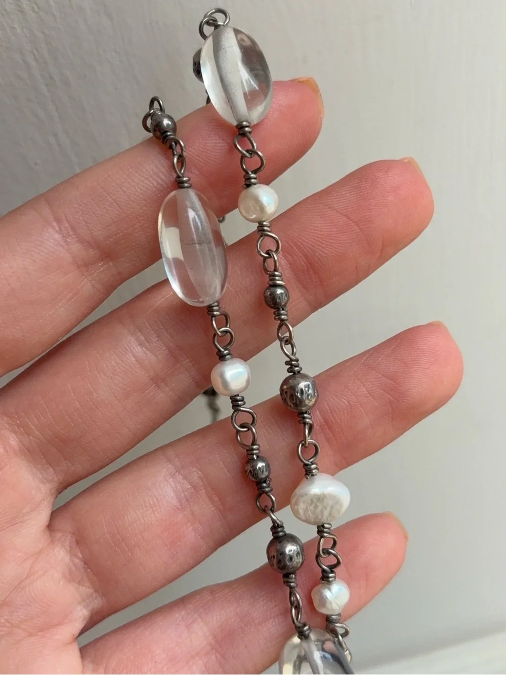 Silpada Retired Sterling Silver Freshwater Pearl Quartz Crystal Bead Necklace